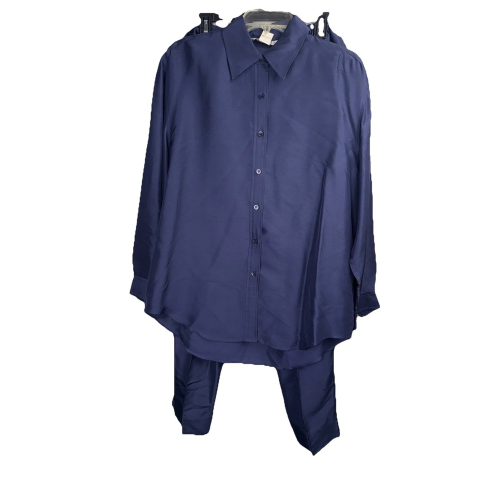 John Paul Richard Silk  Button Up Blouse S 14 And Pantsuit Women's S12 L Blue